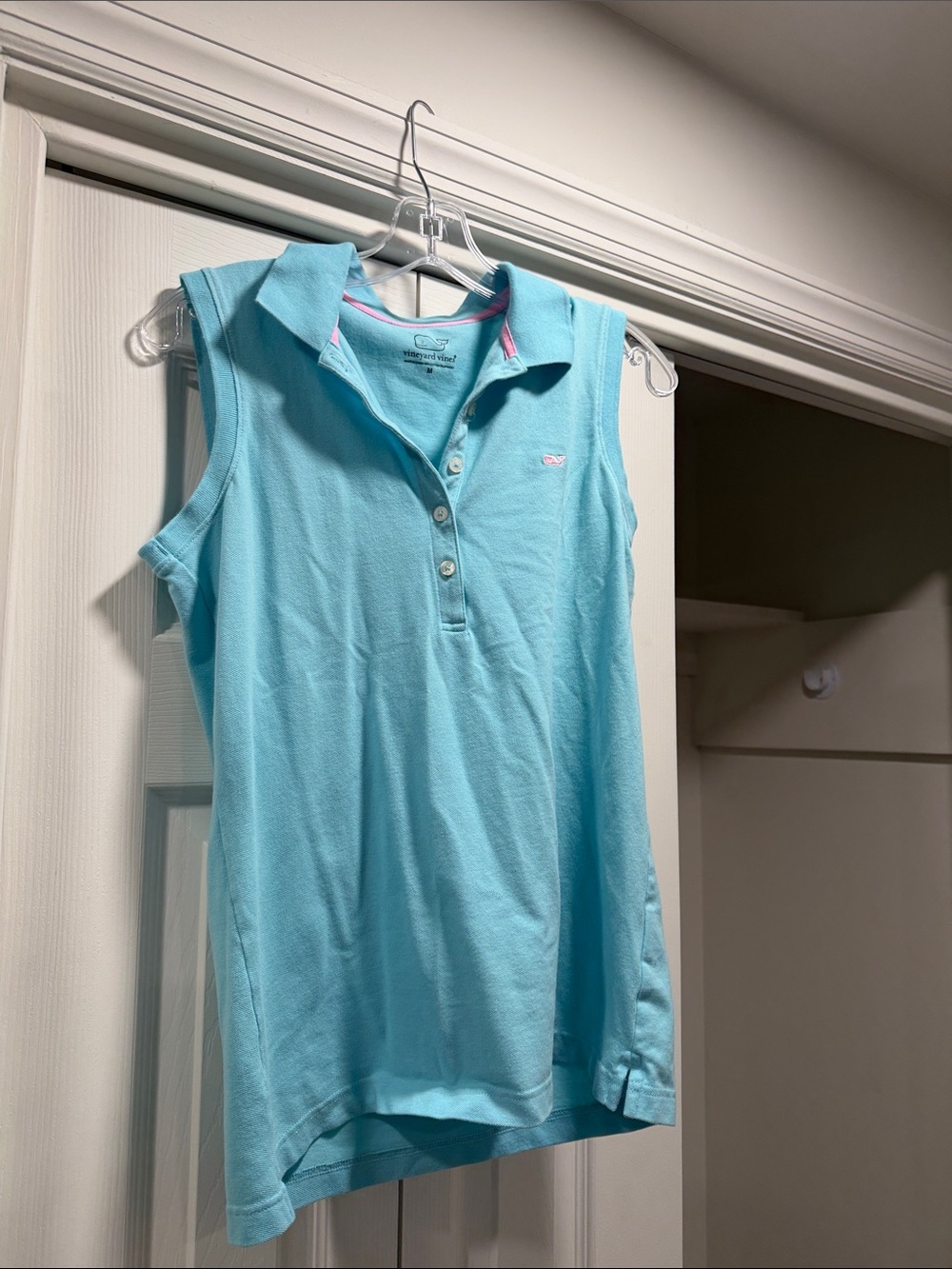 Vineyard Vines blue Polo with Pink Trim
